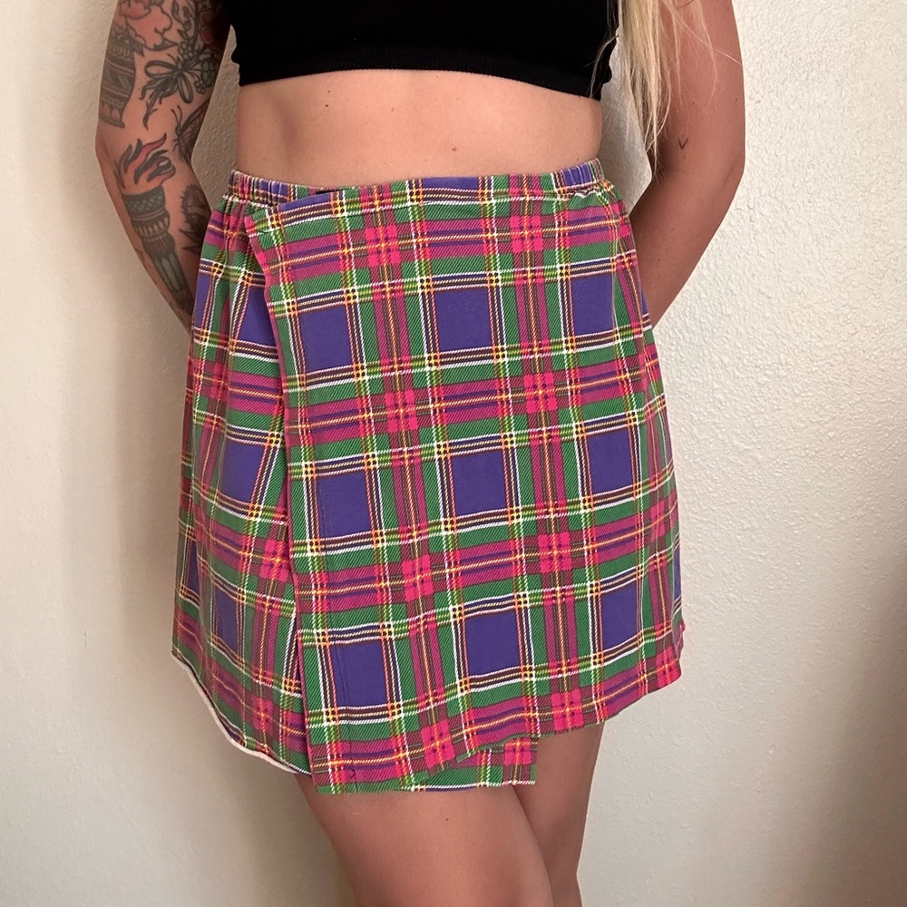 Vintage Plaid Velcro Wrap Skirt- Mini Skirt